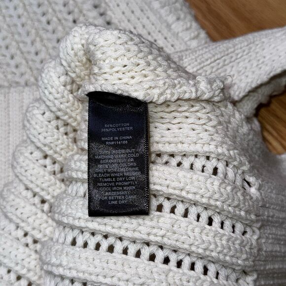 Frye Women’s Chunky Cable Knit Pullover Sweater Cap Sleeve Cream White Sz M EUC - Picture 12 of 12